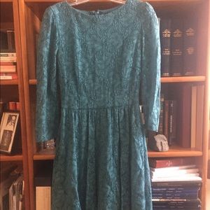 Topshop Tall Teal Lace Dress with Full Skirt